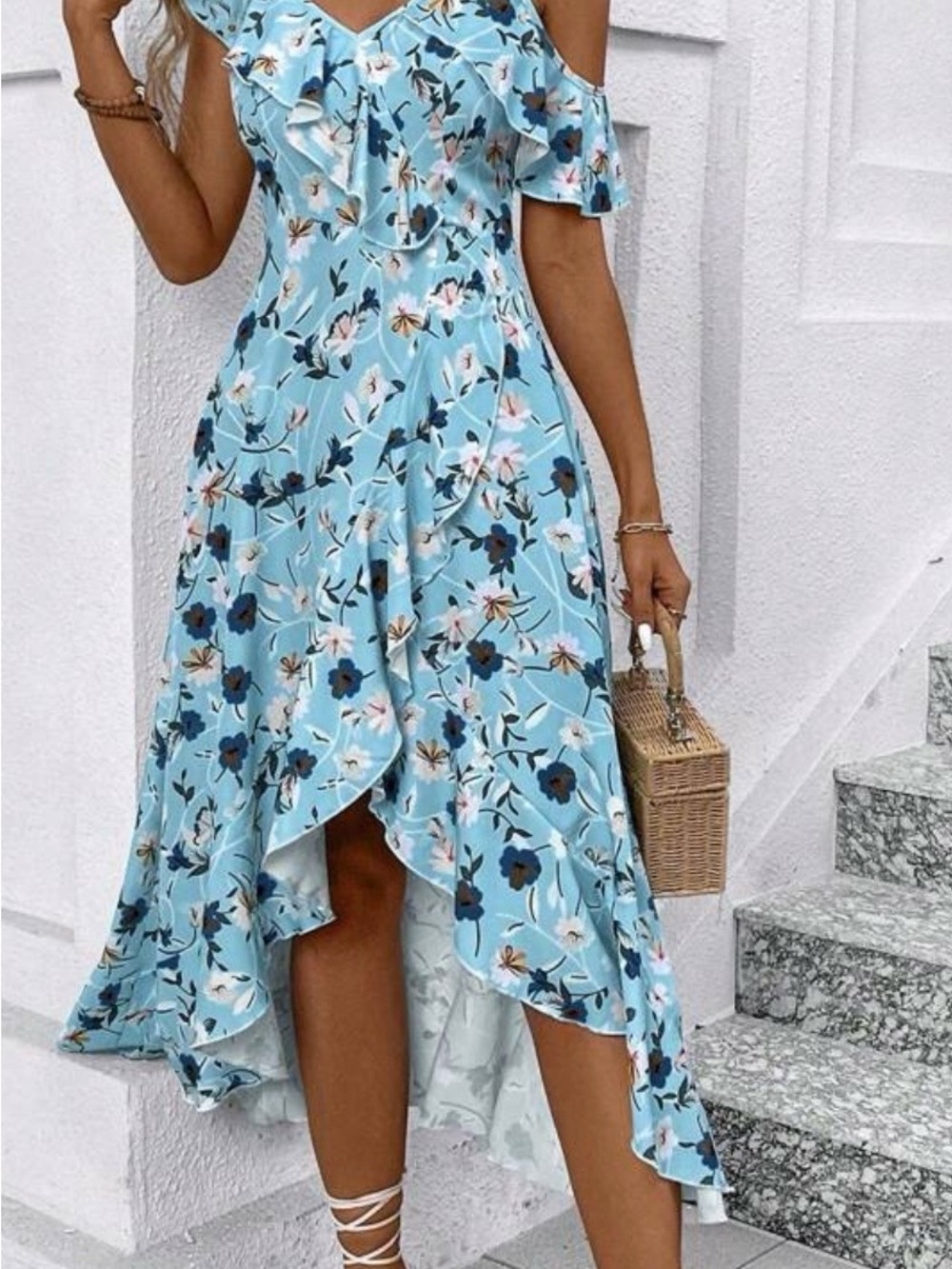 Floral Asymmetrical Ruffle Midi Dress - Picture 4 of 8